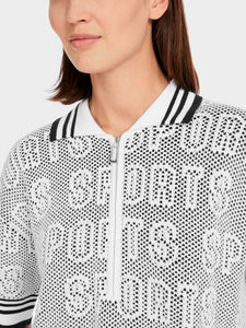 Marc Cain Zip Polo Sweater in White/Black