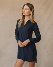 Load image into Gallery viewer, Bella Dahl A-Line Rolled Tab Sleeve Dress in Endless Sea
