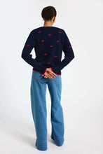 Load image into Gallery viewer, WSPR by Brodie Leila Embroidered Lips Crew Top in Navy/Tomato
