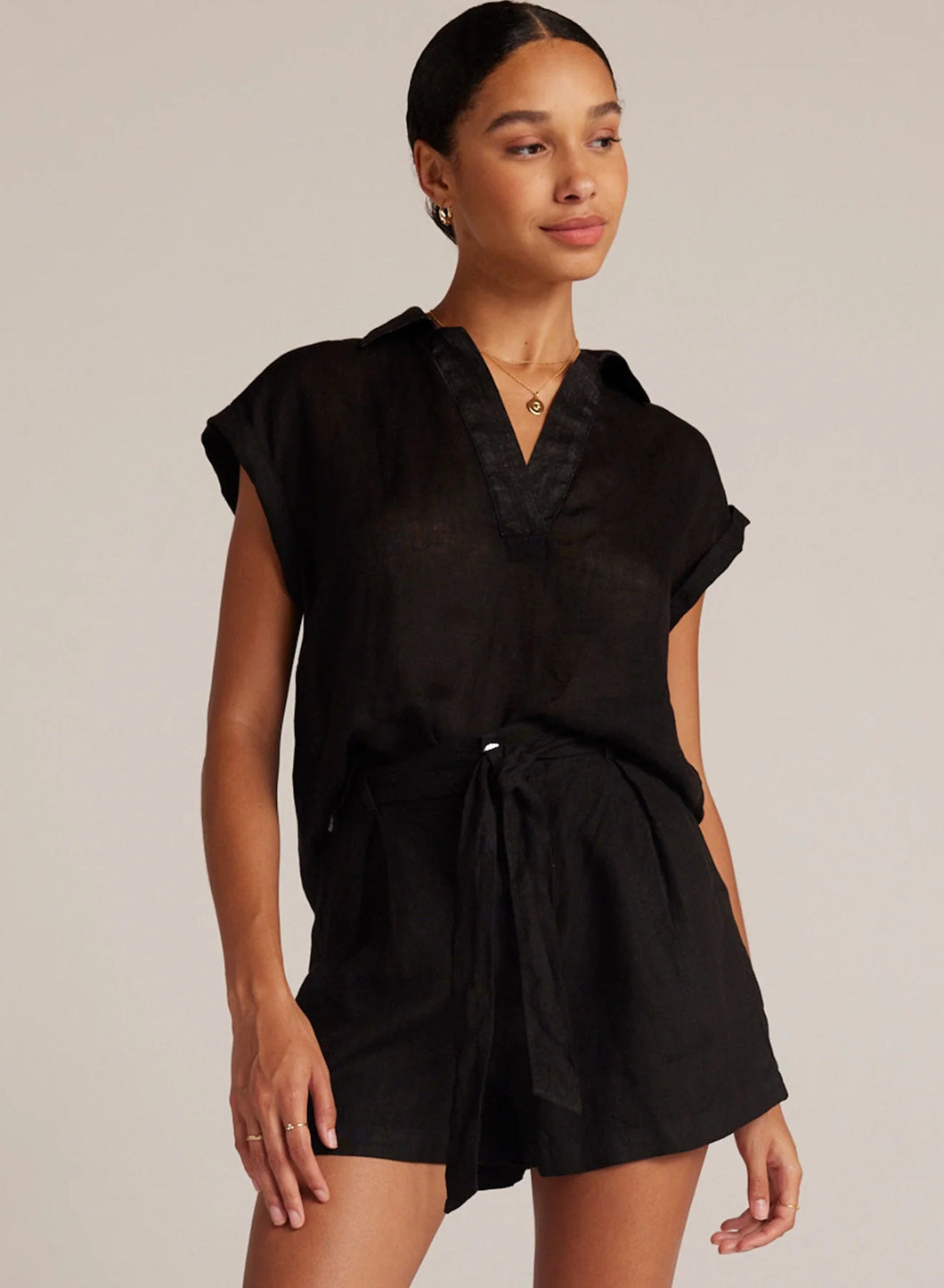 Bella Dahl Belted Pleat Front Short in Black