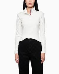 Marc Cain Ribbed Shirt With Shiny Collar in White