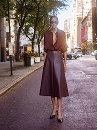 Seductive Bobby Vegan Fluid Nappa Leather Skirt in Barolo