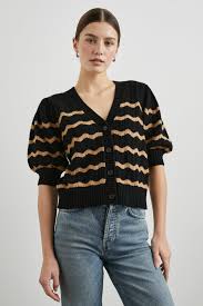 Rails Isla Cardigan in Black Camel Stripe