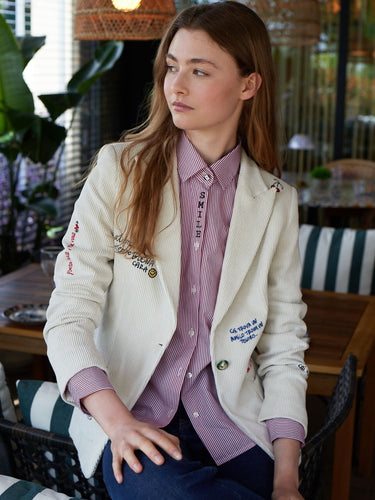 Vilagallo Hillary Embroidered Jacket in Off White