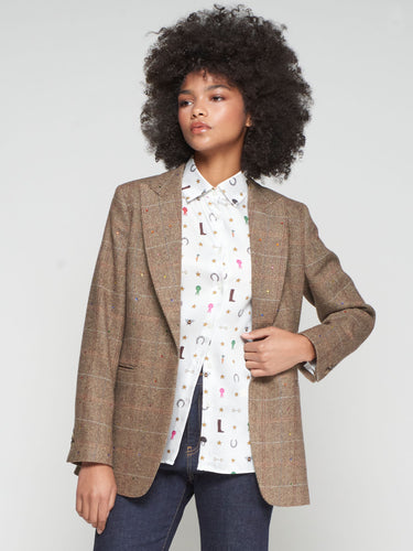 Vilagallo Sophia Blazer in Brown Herringbone