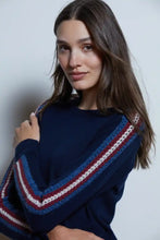 Load image into Gallery viewer, Autumn Cashmere Jersey Crew with Chunky Racing Stripes in Navy Combo
