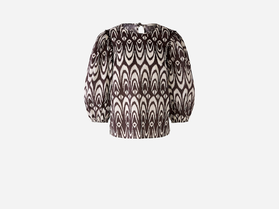 Oui Printed Cotton Voile Blouse in Brown & White